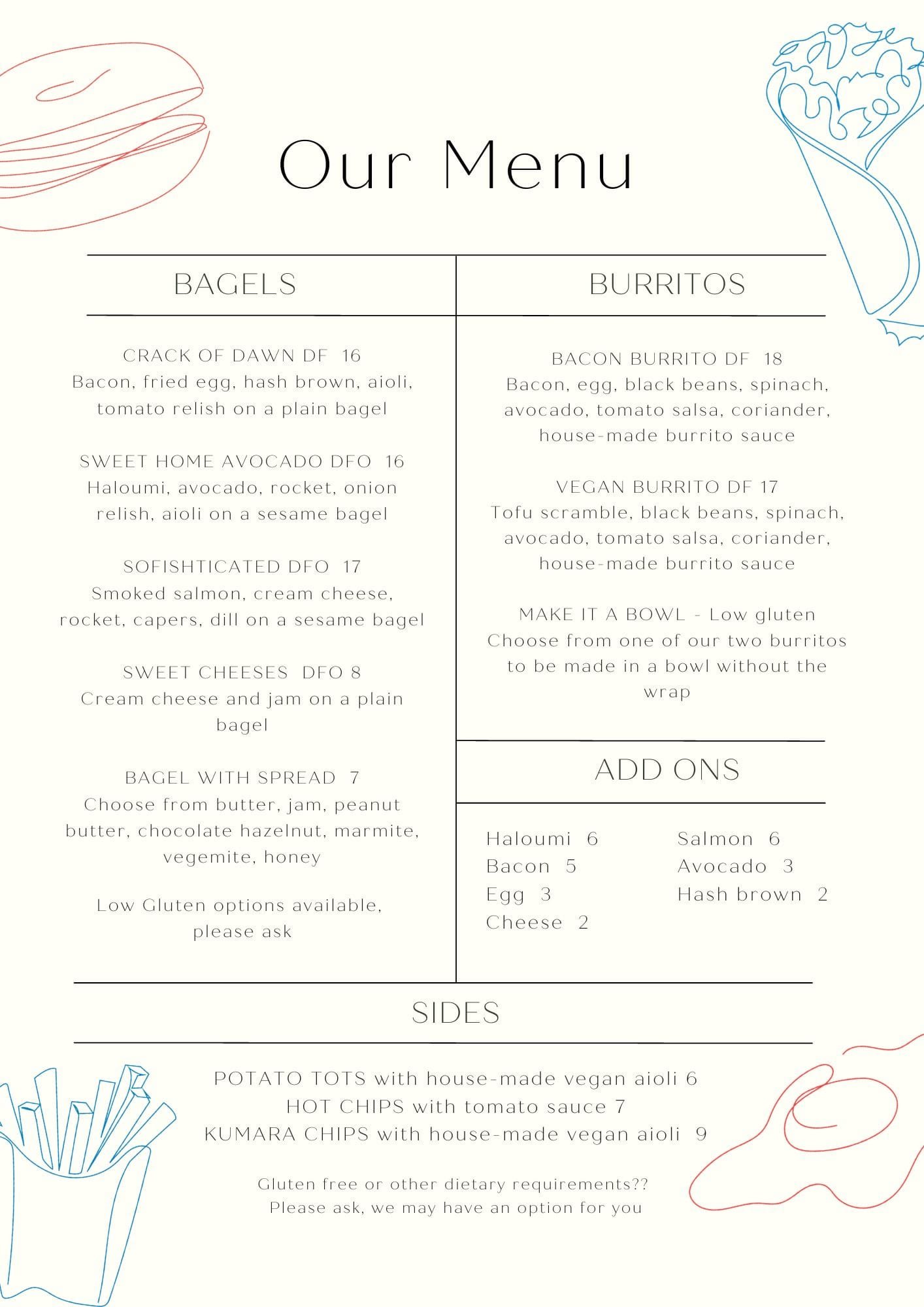 Our menu little blue kitchen hahei